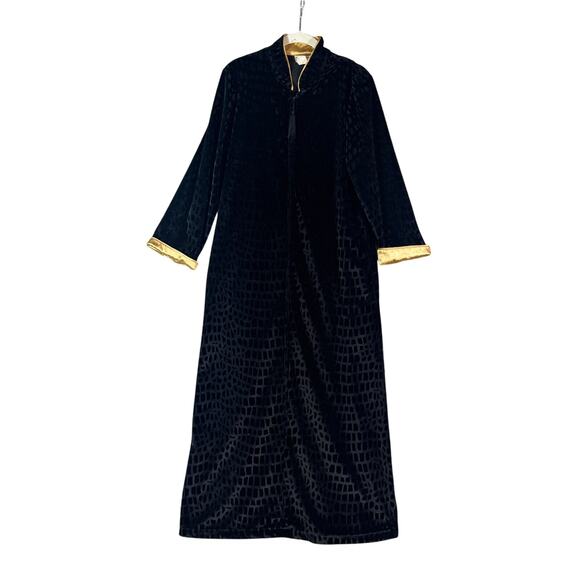 Natori Vintage Tassle Zip Front House Coat Robe Black and Gold XS - Picture 1 of 10